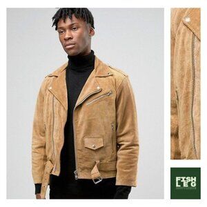 Reclaimed Vintage | 100% Leather Suede Moto Jacket - Tan / Sz S